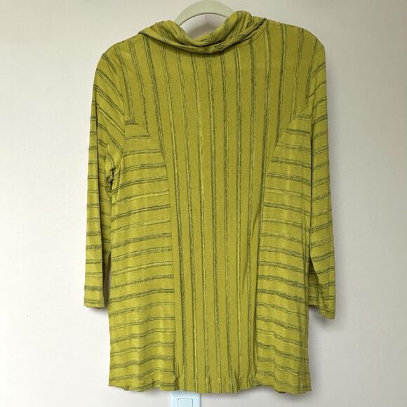 Ali Miles Top Med Yellow-Green Knit Cowl Neck Artsy Lagenlook Striped - Picture 3 of 8